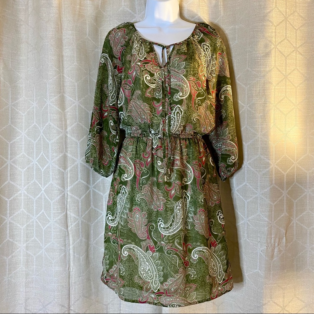 Banana Republic Dress in Green and Pink Paisley Print